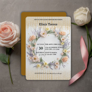 Invitation Fleur sauvage or pressé dans le Baby shower de fle
