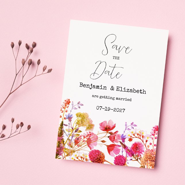 Invitation Fleur sauvage orange rose jaune Enregistrer la dat (Orange pink yellow wildflower Save the Date)