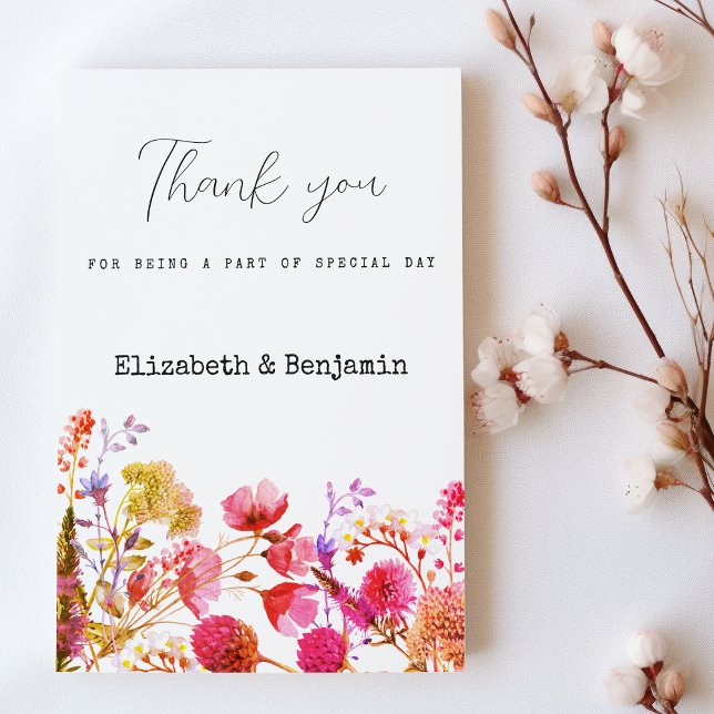 Invitation Fleur sauvage orange rose jaune été Merci  (Orange pink yellow wildflower summer Thank You)