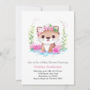 Invitation Fleur sauvage Otter Whimsical Girl Baby shower