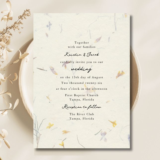 Invitation Fleur sauvage papier floral Mariage numérique mode (Wildflowers Floral Paper Modern Digital Wedding Invitation)
