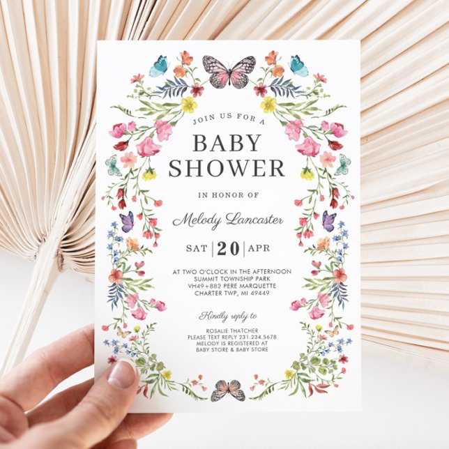 Invitation Fleur sauvage papillon (Tiny Blooms Butterfly Wilflower Baby Shower Invitation)