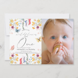 Invitation Fleur sauvage Papillon fille 1er anniversaire Phot