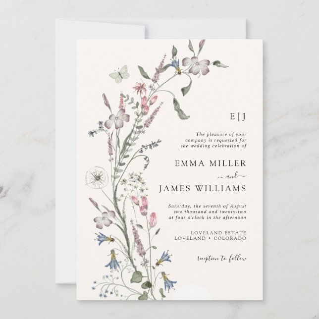 Invitation Fleur sauvage Pastel Mariage (Devant)