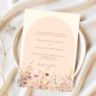 Invitation Fleur sauvage pêche beige arche boho luxe mariage