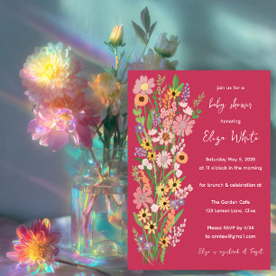 Invitation Fleur sauvage peint à la main Baby shower rose per