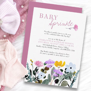 Invitation Fleur sauvage pelouse Joli bébé saupoudré