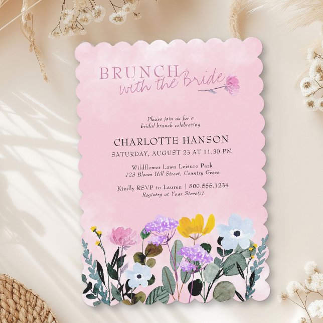 Invitation Fleur sauvage pelouse Joli rose Brunch nuptial (Brunch with the Bride Invitation from my Wildflower Lawn Bridal Shower collection)