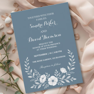 Invitation fleur sauvage periwinkle bleu élégant boho mariage