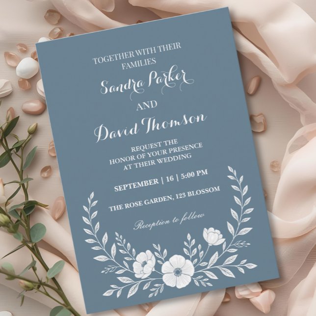 Invitation fleur sauvage periwinkle bleu élégant boho mariage (Créateur téléchargé)