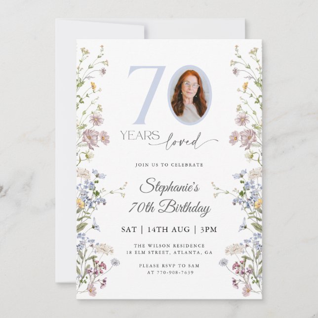 Invitation Fleur sauvage Photo 70e anniversaire (Devant)