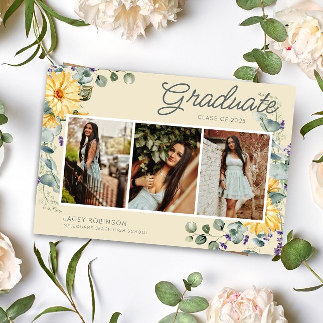 Invitation Fleur sauvage Photo Fille de l'école secondaire fê (Wildflower Photo Girl High School Graduation Party Invitation)
