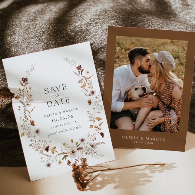Invitation Fleur sauvage Photo Mariage Enregistrer La Date In (Save The Date Front/Back)