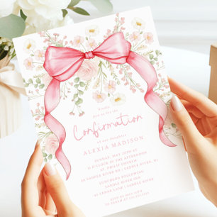 Invitation fleur sauvage Pink Bow Baptism