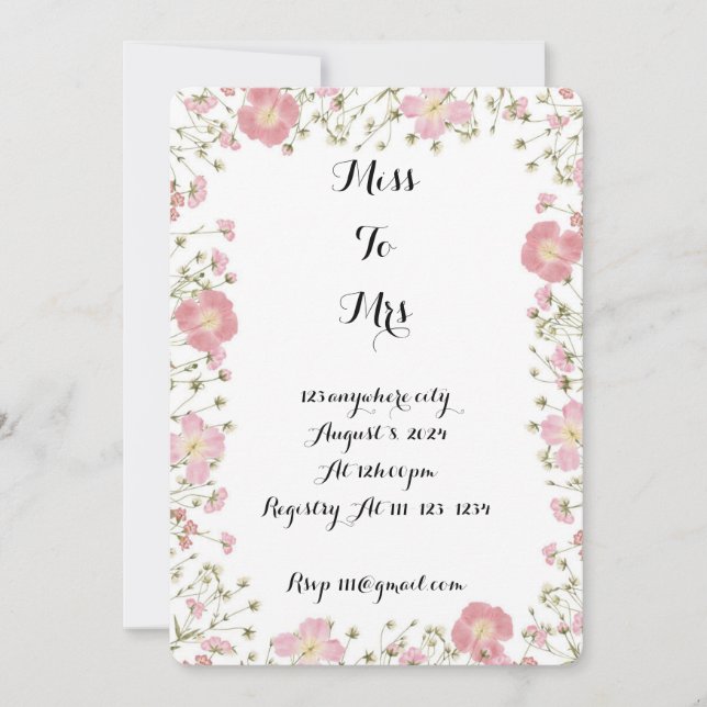 INVITATION fleur sauvage PINK BRIDAL DOUCHE (Devant)