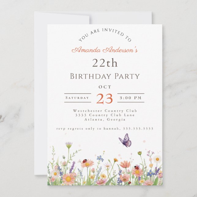 Invitation Fleur sauvage Pink Purple Garden Party 22e anniver (Devant)