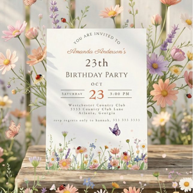 Invitation Fleur sauvage Pink Purple Garden Party 23e anniver (Créateur téléchargé)