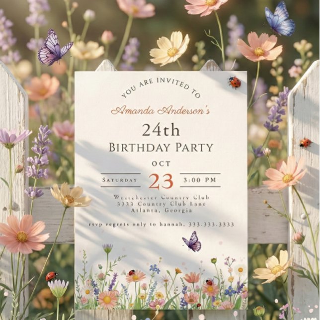 Invitation Fleur sauvage Pink Purple Garden Party 24e anniver (Créateur téléchargé)