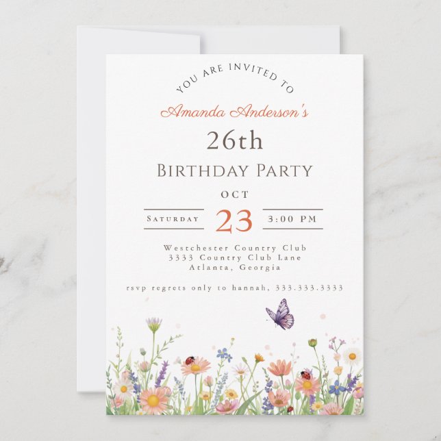Invitation Fleur sauvage Pink Purple Garden Party 26e anniver (Devant)