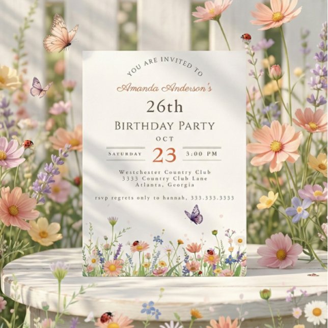 Invitation Fleur sauvage Pink Purple Garden Party 26e anniver (Créateur téléchargé)
