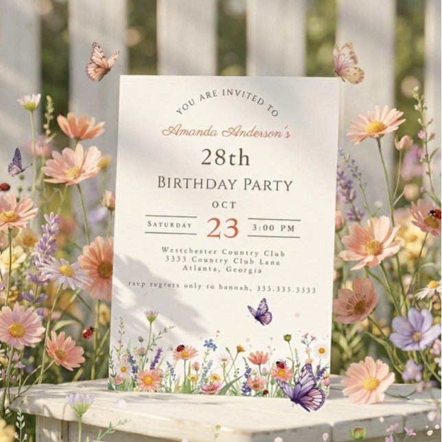 Invitation Fleur sauvage Pink Purple Garden Party 28e anniver (Créateur téléchargé)