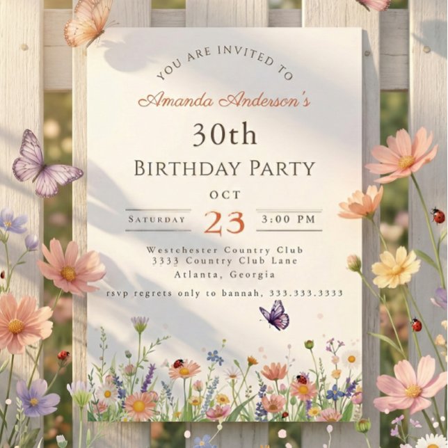Invitation Fleur sauvage Pink Purple Garden Party 30e anniver (Créateur téléchargé)