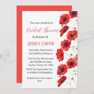 Invitation Fleur sauvage Poppy Red Floral Fête des mariées