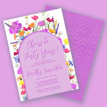 Invitation Fleur sauvage pourpre Boho 40e Anniversaire Partie<br><div class="desc">Une arche violette de Boho entoure vos détails de fête du 40e anniversaire. Des fleurs sauvages colorés apportent une touche florale violet, jaune orangé et rouge. Le script moderne aussi en violet ajoute une ambiance tendance qui est aussi féminine. Le dos est violet profond avec un subtil motif de chevron...</div>
