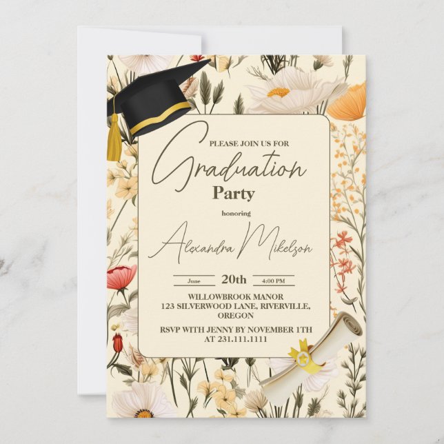 Invitation fleur sauvage pré 2024 Graduation (Devant)