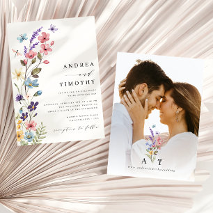 Invitation Fleur sauvage Printemps Été Monogramme Mariage Pho