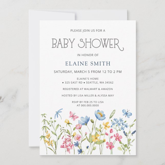 Invitation Fleur sauvage Printemps fleurit Baby shower Floral (Devant)