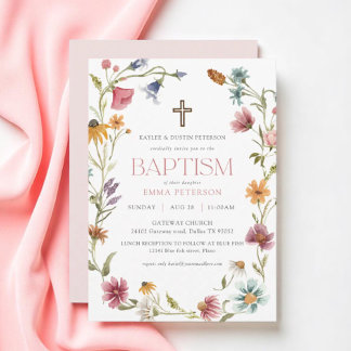 Invitation Fleur sauvage Printemps Floral Girl Baptême
