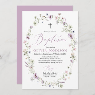 Invitation Fleur sauvage Purple Floral Girl Baptême Invitatio