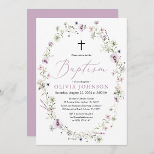 Invitation Fleur sauvage Purple Floral Girl Baptême Invitatio
