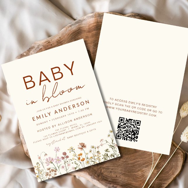 Invitation Fleur sauvage QR Code Baby in Bloom Baby shower (Créateur téléchargé)