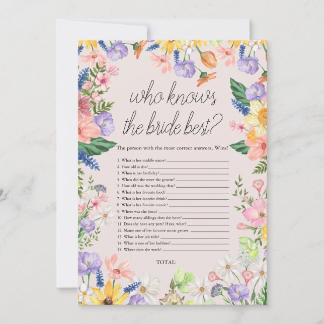 Invitation Fleur sauvage Qui connaît la Mariée la plus grande (Devant)