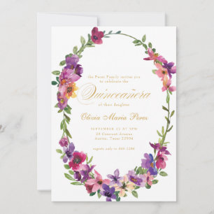 Invitation Fleur sauvage Quinceañera rose violet floral