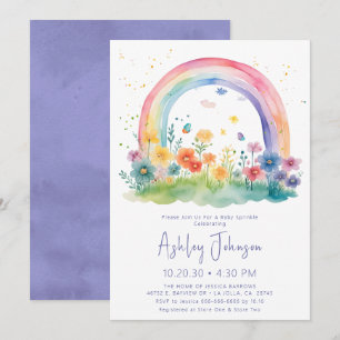 Invitation Fleur sauvage Rainbow Baby Girl Sprinkle Invitatio