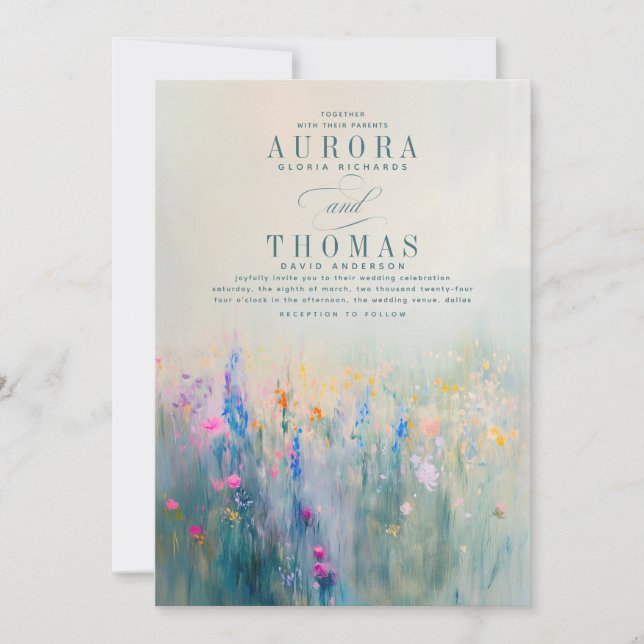 Invitation Fleur sauvage Romantique Elégant Mariage Invitatio (Devant)