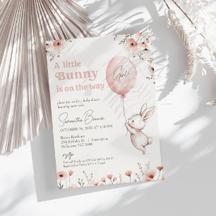 Invitation Fleur sauvage rose Balloon petit Baby shower lapin