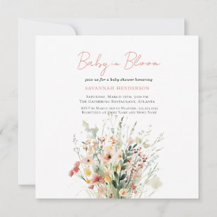 Invitation Fleur sauvage rose bébé dans le Baby shower en fle