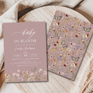 Invitation Fleur sauvage rose bébé dans le Baby shower en fle
