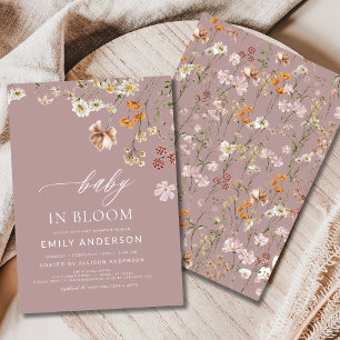 Invitation Fleur sauvage rose bébé dans le Baby shower en fle