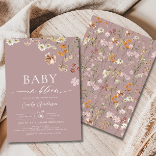 Invitation Fleur sauvage rose bébé dans le Baby shower en fle