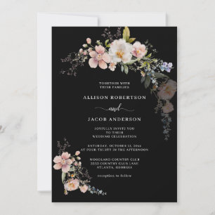 Invitation Fleur sauvage rose botanique Floral Black Mariage
