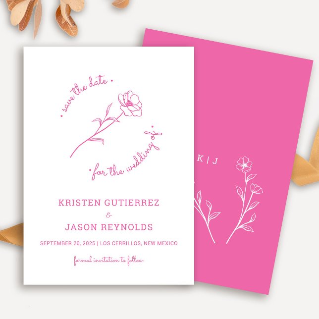 Invitation Fleur sauvage rose chaud Enregistrer la date (Hot Pink Wildflower Save The Date)