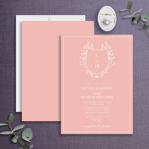 Invitation Fleur sauvage rose classique Monogram Crest Mariag
