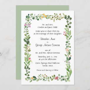 Invitation Fleur sauvage rose et jaune et Mariage vert
