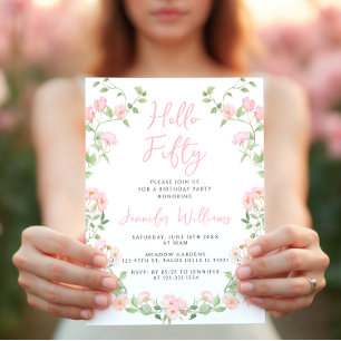 Invitation Fleur sauvage rose Floral Boho 50e anniversaire