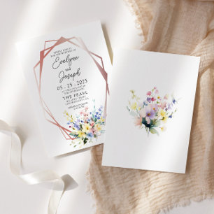 Invitation Fleur sauvage Rose  or  Boho Mariage